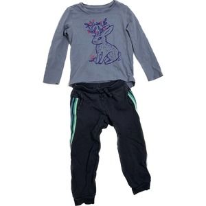 Tea Collection blue shirt and pants outfit sz 5, bunny w antlers, striped pants